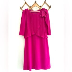 Vintage Magenta Polyester Shift Dress Vintage 80s Sandi Dee Shoulder Pads
